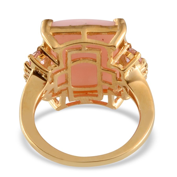 Peruvian Pink Opal (Oct 7.25 Ct), Signity Baby Pink Topaz Ring in 14K Gold Overlay Sterling Silver 8.000 Ct.