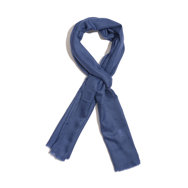 88% Merino Wool and 12% Silk Blue Colour Scarf (Size 200x70 Cm)