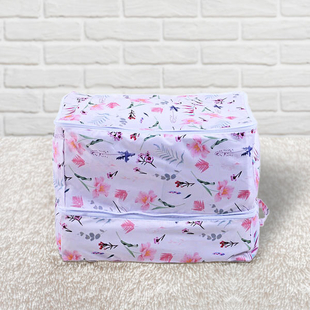SERENITY NIGHT Floral Pattern Stretching Double Layer Storage Bag with Zipper Closure - White and Multi