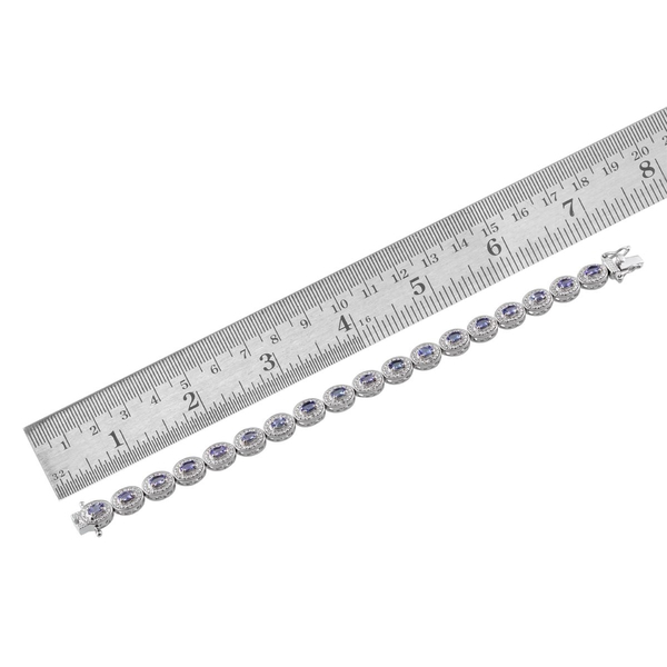 AA Tanzanite (Ovl), Diamond Bracelet (Size 7) in Platinum Overlay Sterling Silver 4.560 Ct.