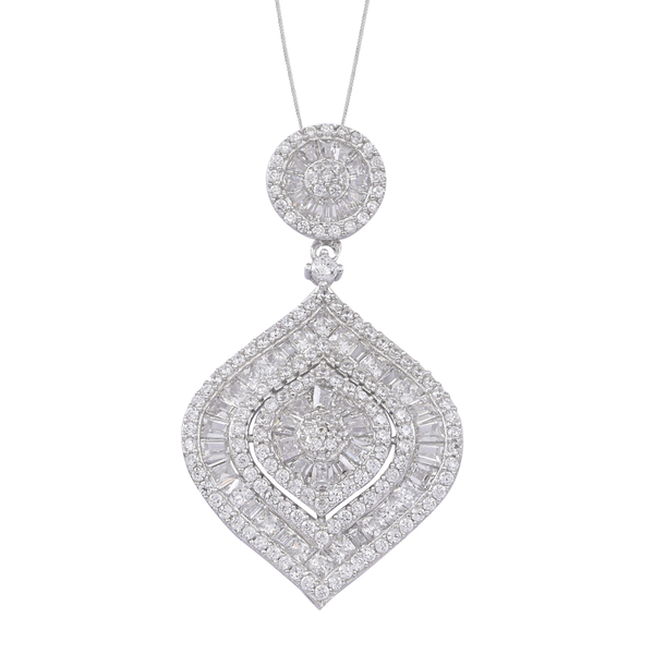 ELANZA AAA Simulated Diamond (Rnd) Pendant With Chain in Rhodium Plated Sterling Silver, Silver Wt 1
