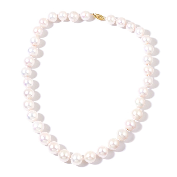 ILIANA 18K Y AAAA Very Rare Natural  Fresh Water High Lustrous White Pearl Necklace (Size 18).Size 1