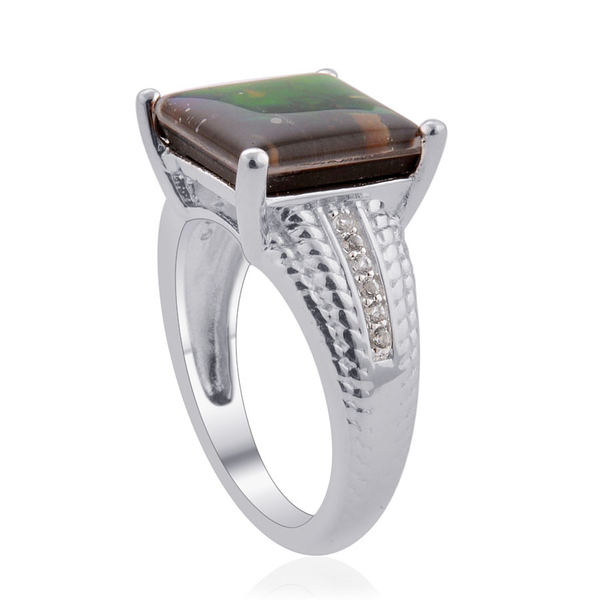 Tucson Collection Canadian Ammolite (Sqr 3.25 Ct), White Topaz Ring in Platinum Overlay Sterling Silver 3.300 Ct.
