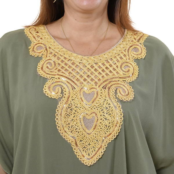 JOVIE 100% Viscose Kaftan with Neckline Embroidery (One Size, 8-22) - Green