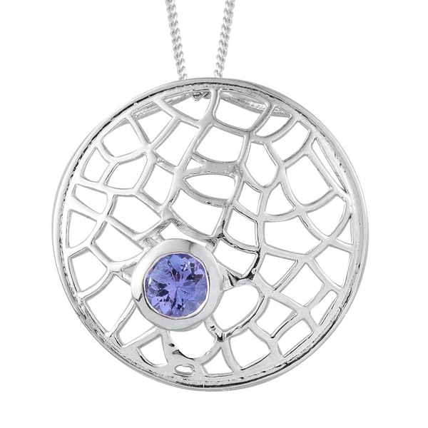 Tanzanite (Rnd) Pendant With Chain in Platinum Overlay Sterling Silver 0.500 Ct.