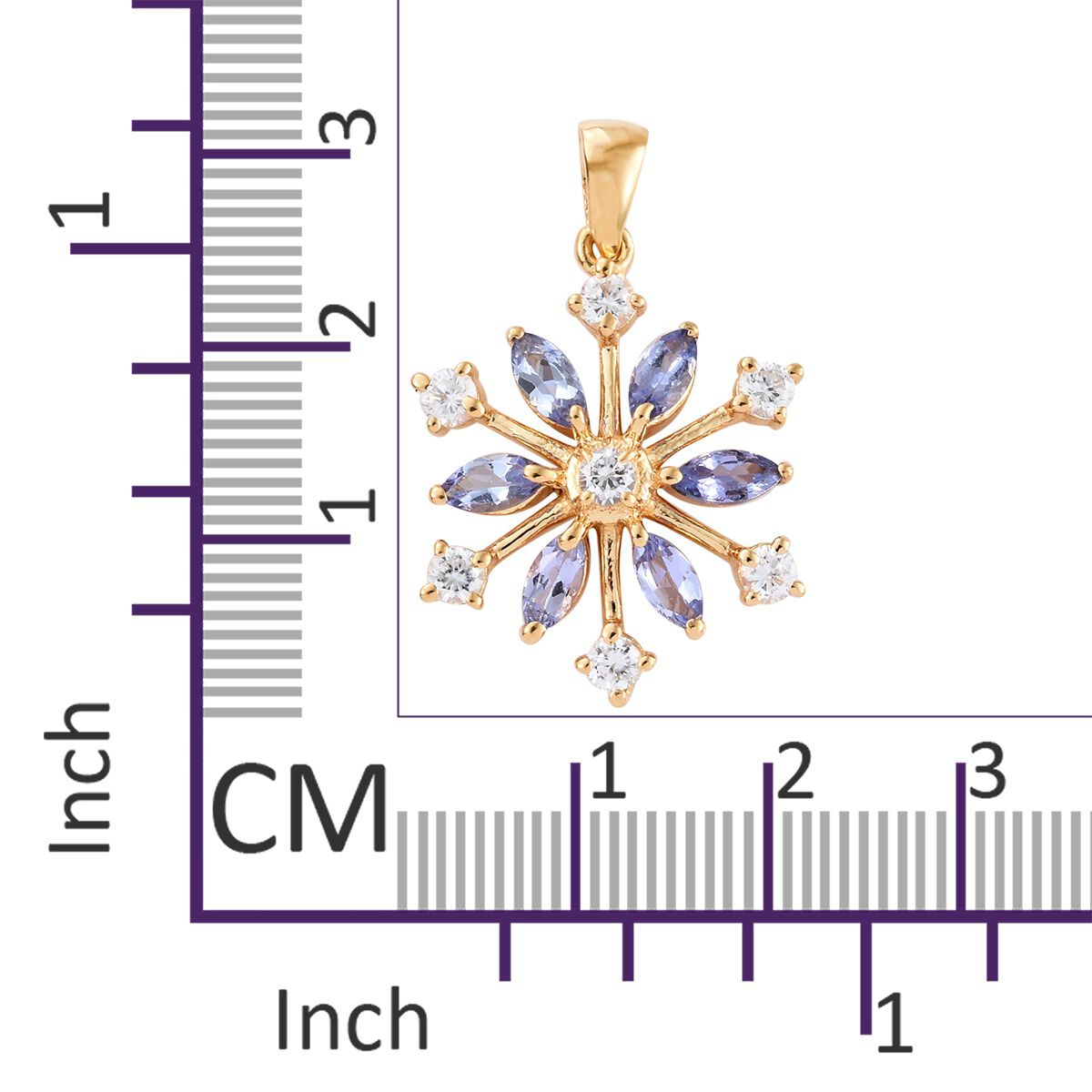 AA Tanzanite (Mrq), Natural Cambodian Zircon Snowflake Pendant in 14K Gold Overlay Sterling Silver 1.500 Ct.