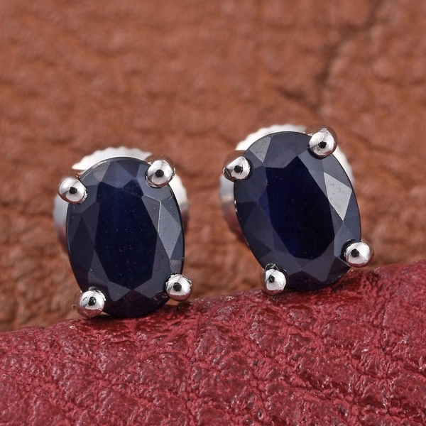 RHAPSODY 950 Platinum 2.25 Carat Kanchanaburi Blue Sapphire Oval Solitaire Stud Earrings with Screw Back.