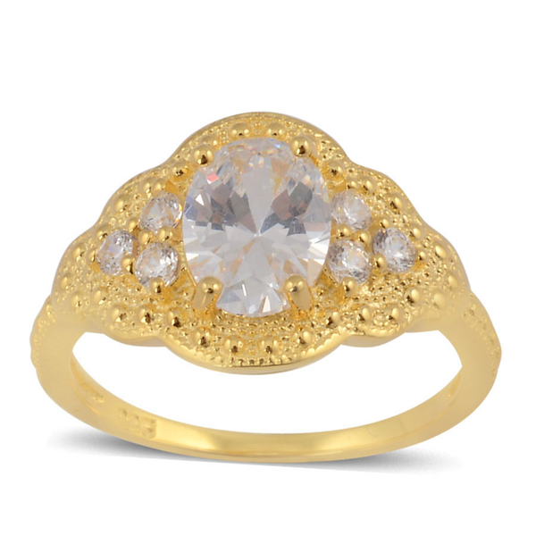 AAA Simulated White Diamond Ring in Yellow Gold Overlay Sterling Silver 1.860 Ct.