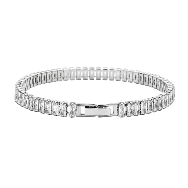 2 Piece Set - Simulated Diamond Bracelet (Size 7.5) and Hoop Earrings in Silver Tone