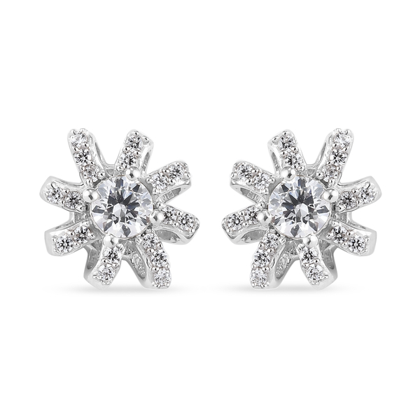 Lustro Stella Platinum Overlay Sterling Silver Floral Stud Earrings (with Push Back) Made with Fines