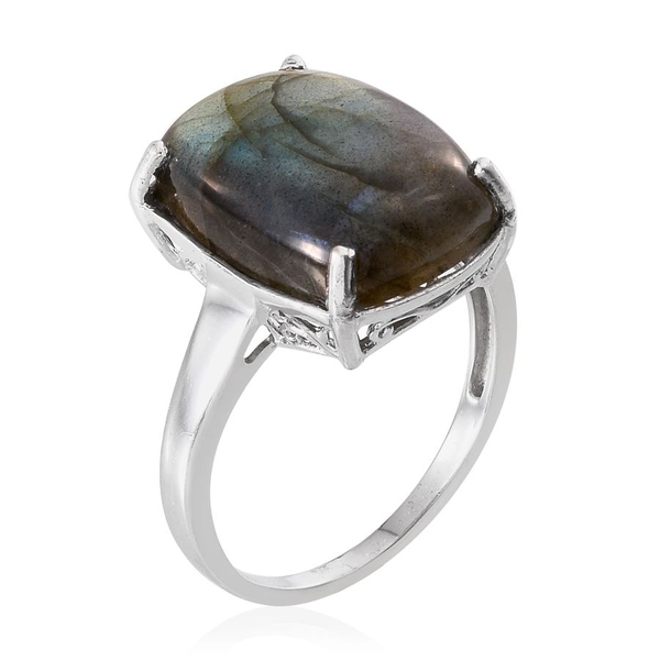 Labradorite (Cush) Ring in Platinum Overlay Sterling Silver 14.500 Ct.