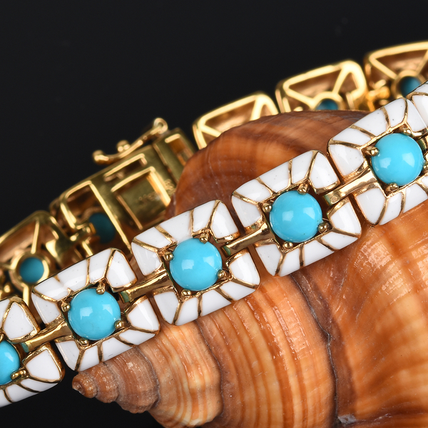 Arizona Sleeping Beauty Turquoise Enamelled Bracelet (Size 8) in 14K Gold Overlay Sterling Silver 8.00 Ct, Silver wt 22.00 Gms