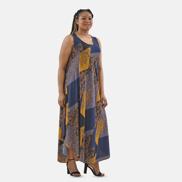 TAMSY 100% Viscose Printed Maxi Dress (Size 8-22) - Yellow & Grey