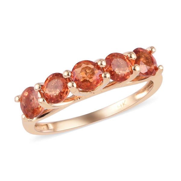Limited Available- 9K Yellow Gold AA Sunset Sapphire Five Stone Ring 1.75 Ct.
