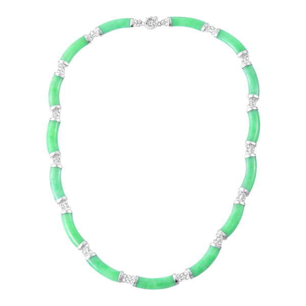 Green Jade Necklace (Size 18) in Rhodium Plated Sterling Silver 90.000 Ct.