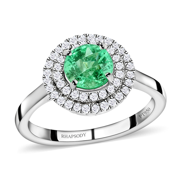 950 Platinum  Colombian Emerald  White Diamond Ring 1.20 ct,  Platinum Wt. 5.31 Gms  1.200  Ct.