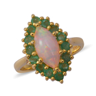 Ethiopian Welo Opal and Kagem Zambian Emerald Halo Marquise Ring (Size M) in Yellow Gold  Overlay Sterling Si