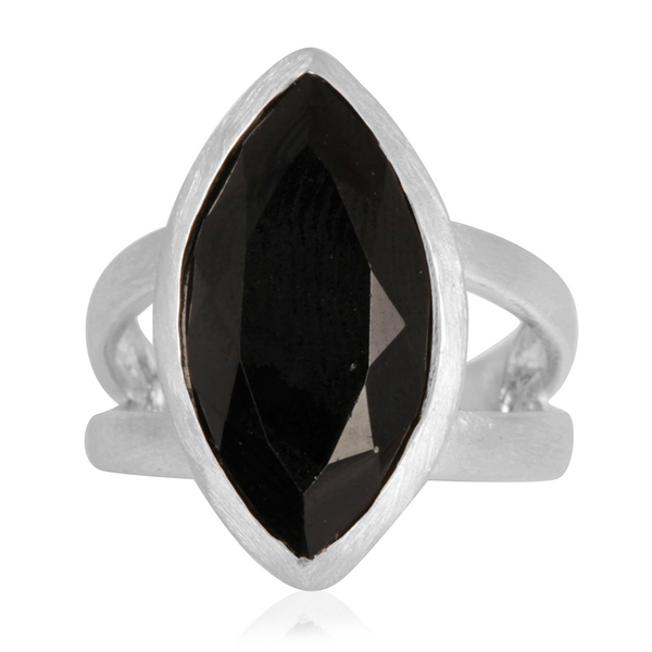 Boi Ploi Black Spinel (Mrq) Solitaire Ring in Rhodium Plated Sterling Silver 11.000 Ct.