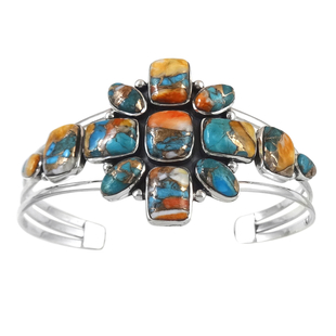 Santa Fe Collection - Spiny Turquoise Cuff Bangle (Size 6.5) in Sterling Silver 15.00 Ct, Silver Wt.