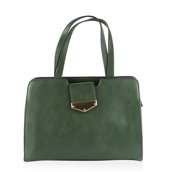 Green Colour Tote Bag with External Zipper Pocket and Adjustable and Removable Shoulder Strap (Size 