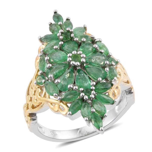 3 Carat Kagem Zambian Emerald Cluster Ring in Platinum and Gold Plated Silver 5.45 grams