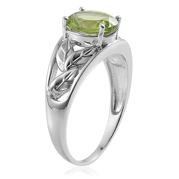 AA Hebei Peridot (Ovl) Solitaire Ring in Platinum Overlay Sterling Silver 3.000 Ct.