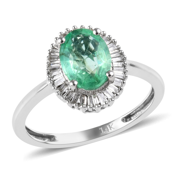 1.30 Ct Boyaca Colombian Emerald and Diamond Halo Ring in 14K White Gold 2.46 grams