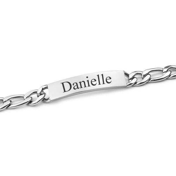 Personalised Engraved Mens ID Figaro Chain Bracelet Size 7Inch