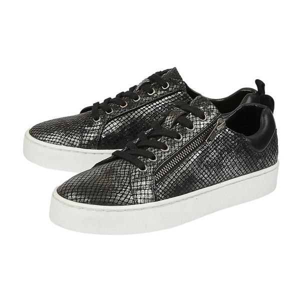 Lotus Black Pewter and Snake Leather Shira Casual Trainers