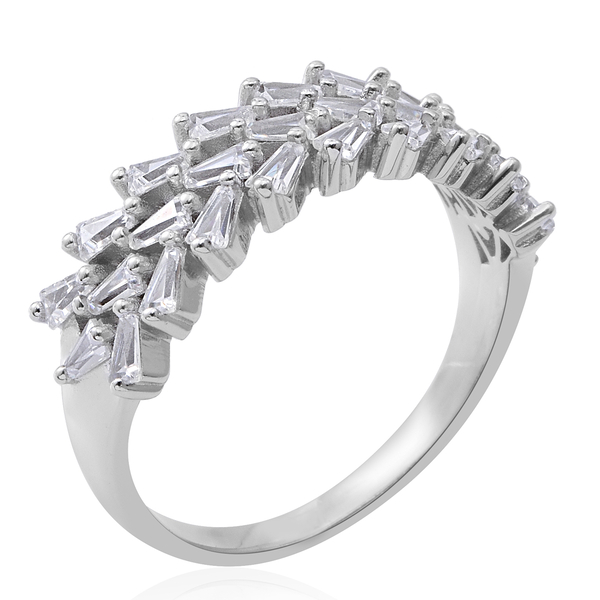 ELANZA Simulated White Diamond (Bgt) Ring in Rhodium Plated Sterling Silver