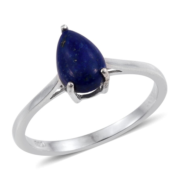 Lapis Lazuli (Pear) Solitaire Ring, Pendant and Stud Earrings (with Push Back) in Platinum Overlay Sterling Silver 6.000 Ct.