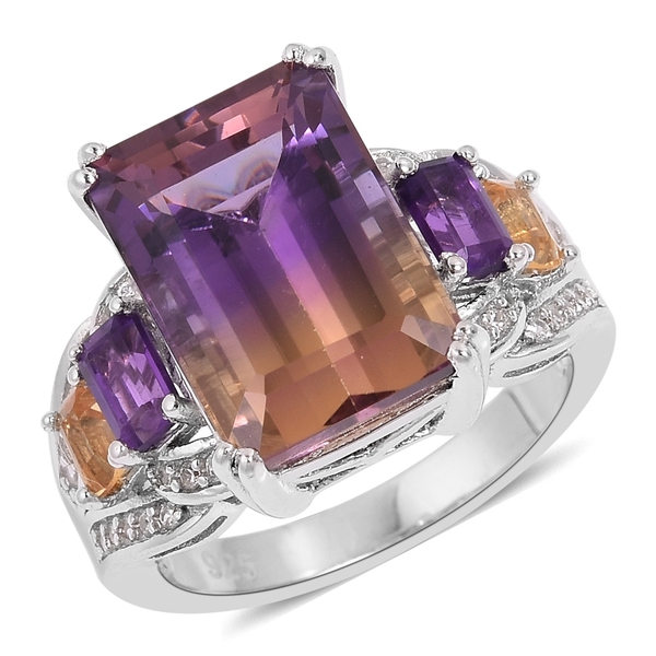 8.40 Ct Ametrine and Multi Gemstone Classic Ring in Rhodium Plated Silver 5.15 Grams