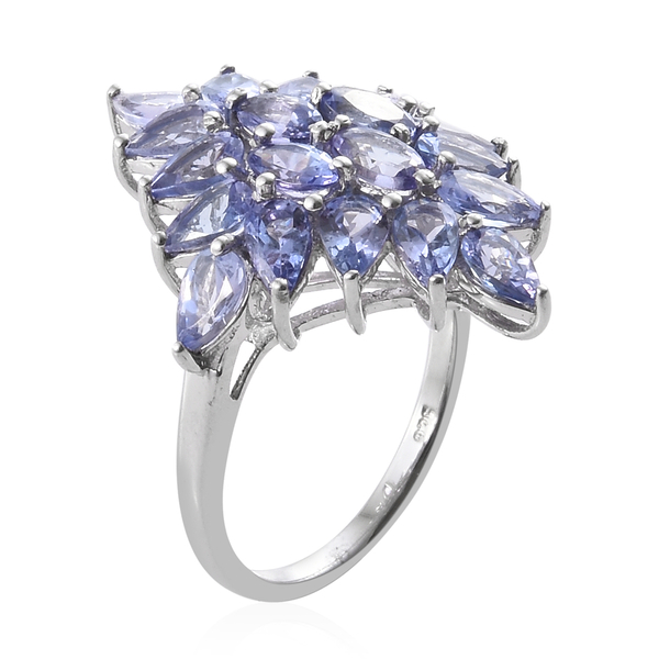 Tanzanite (Ovl) Cluster Ring in Platinum Overlay Sterling Silver   3.750 Ct.