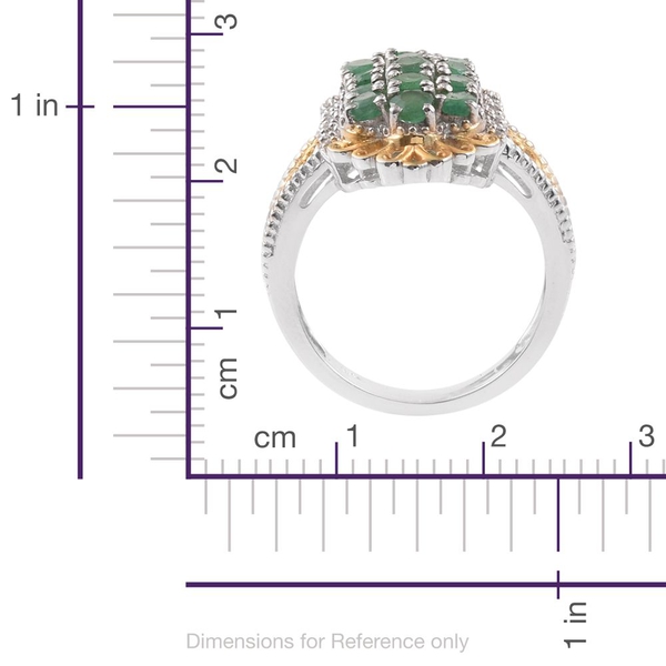 Kagem Zambian Emerald (Ovl), Natural Cambodian Zircon Ring in Platinum and Yellow Gold Overlay Sterling Silver 2.030 Ct.