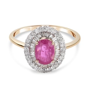 9K Yellow Gold Natural Mozambique Ruby and Diamond Ring 1.29 Ct.