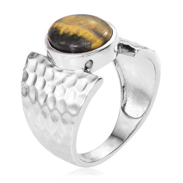 Bumble Bee Jasper (Ovl) Solitaire Ring in Platinum Overlay Sterling Silver 4.500 Ct.
