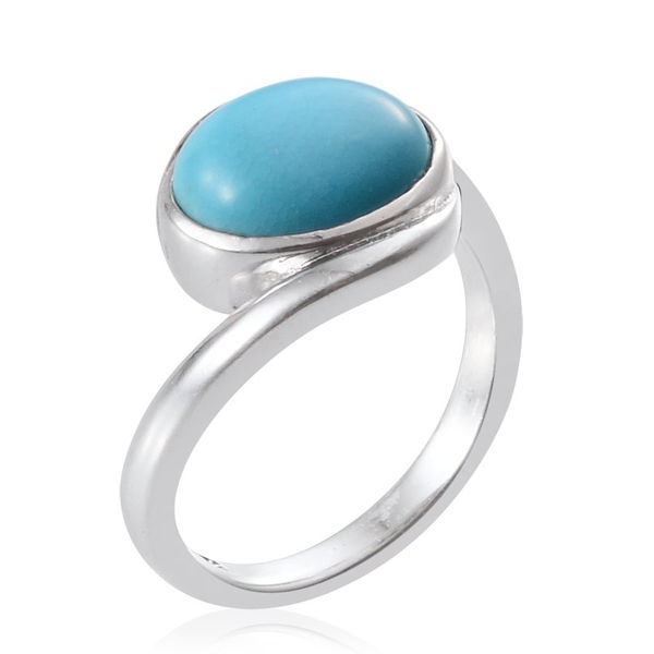 Arizona Sleeping Beauty Turquoise (Ovl) Solitaire Ring in Platinum Overlay Sterling Silver 2.250 Ct.