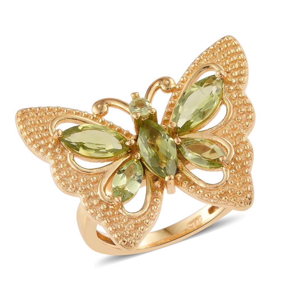 Hebei Peridot (Mrq) Butterfly Ring in 14K Gold Overlay Sterling Silver 2.250 Ct. Silver wt 5.25 Gms.