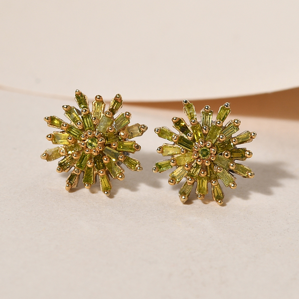 Yellow Diamond Slowflake Stud Earrings with Push Back in Platinum Overlay Sterling Silver 0.35 Ct.