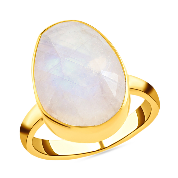 Rainbow Moonstone Solitaire Ring in Vermeil Yellow Gold Overlay Sterling Silver 7.47 Ct.