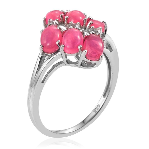 Pink Ethiopian Opal (Ovl 1.90 Ct), White Topaz Ring in Rhodium Plated Sterling Silver 2.000 Ct.