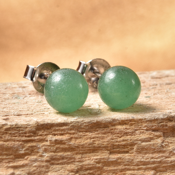 Green Aventurine Stud Earrings ( With Push Back) in Rhodium Overlay Sterling Silver 4.00 Ct.
