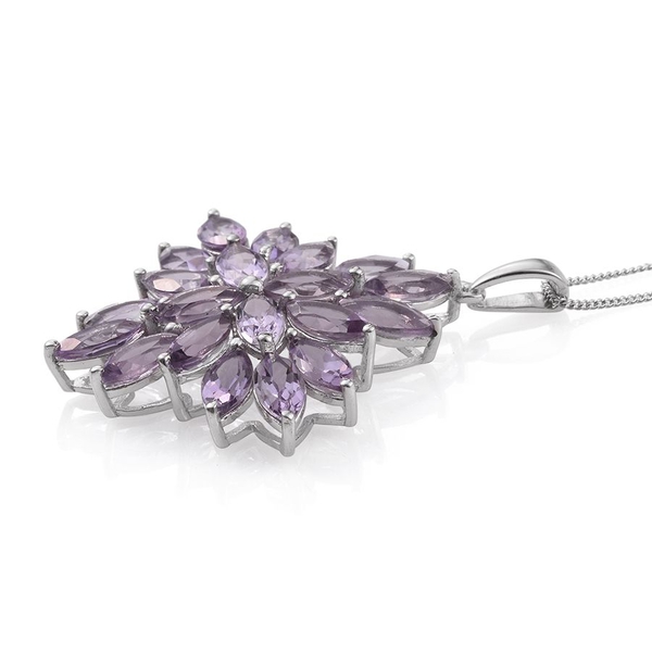 Rose De France Amethyst (Mrq) Cluster Pendant With Chain in Platinum Overlay Sterling Silver 10.000 Ct.