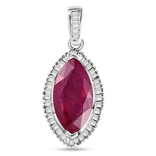 African Ruby (FF) and Diamond Pendant in Platinum Overlay Sterling Silver 4.23 Ct.