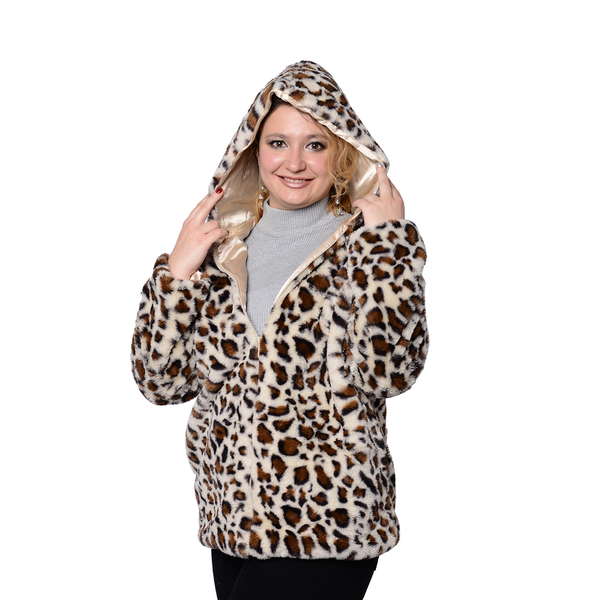 Super Soft Faux Fur Leopard Pattern Coat in Brown (Size M)