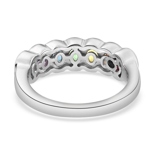 GP - African Ruby and Multi Gemstones Half Eternity Ring in Platinum Overlay Sterling Silver 1.39 Ct.