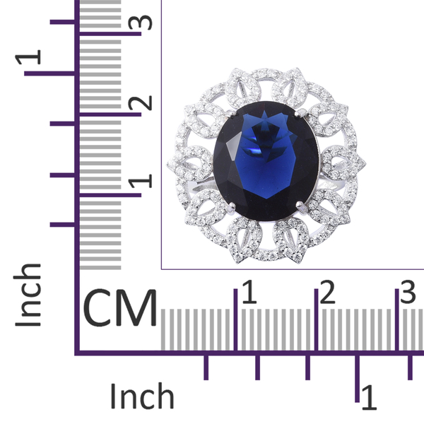 ELANZA  AAA Simulated Blue Sapphire (Ovl), Simulated Diamond Ring in Rhodium Overlay Sterling Silver
