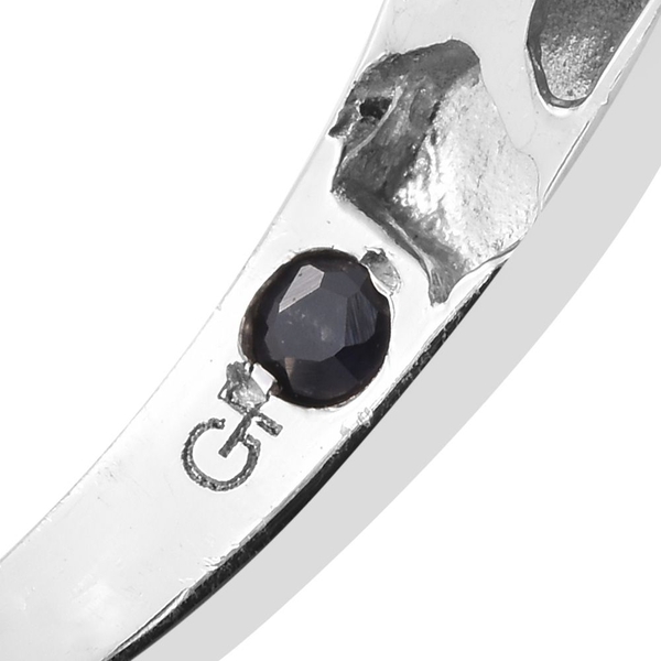 GP Diamond (Rnd), Kanchanaburi Blue Sapphire Ring in Platinum Overlay Sterling Silver 0.535 Ct.