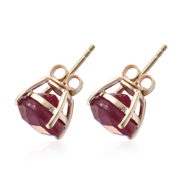 9K Yellow Gold Checkerboard Faceted AAA African Ruby (Rnd) Stud Earrings (with Push Back) 11.850 Ct.