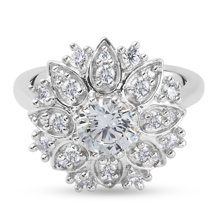 Lustro Stella Platinum Overlay Sterling Silver Floral Cluster Ring Made with Finest CZ 2.45 Ct.